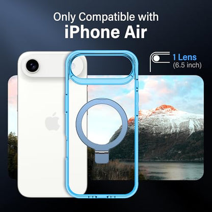 Magnetic Case for iPhone Air - [Built-in Invisible Stand] [Compatible with MagSafe] [Military Grade Drop Protection] Anti-Yellowing Hard Back Silicone Edge Cover, 6.5", Clear Blue - color: Clear Blue, size: iPhone Air 6.5''