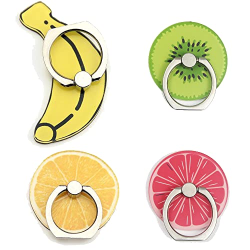 4Pcs Cute Phone Ring Holder Stand, Flowers Fruit Banana Orange Kiwi Lemon 360 Rotation Finger Ring Grip Mount for Smartphones and Tablets (Fruits) - color: Fruits