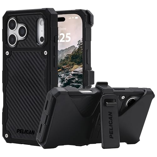 Pelican Shield iPhone 17 Pro Max Case - Rugged MagSafe Phone Case - Carbon | Magnetic Phone Case w/24ft Military Grade Drop Protection - Phone Cover w/ Belt Clip Holster Kickstand for iPhone 17 Pro Max - color: Carbon - Pro Max, style: iPhone 17 Pro Max