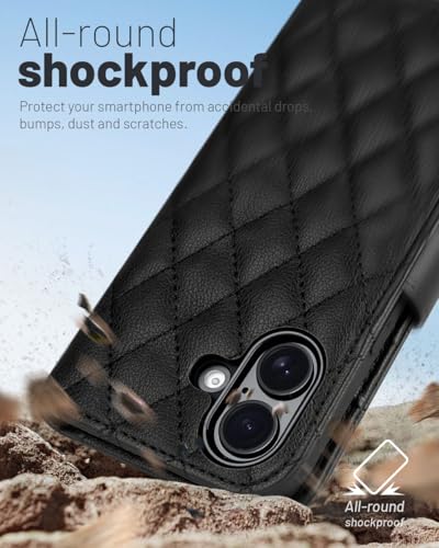 OCASE for iPhone 17 Wallet Case, Card Holder, Diamond Check Black | RFID Blocking, Kickstand, Magnetic Closure, PU Leather Flip Folio, Shockproof TPU Shell, Protective Phone Cover (6.3") 2025 - color: Diamond Check Black