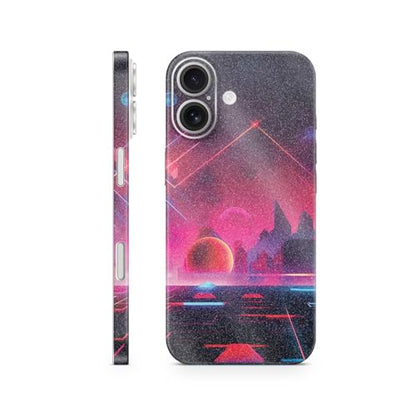 Glossy Glitter Phone Skin Compatible with Apple iPhone 17 - Synthwave Planets - Premium 3M Vinyl Protective Wrap Decal Cover - Easy to Apply | Crafted in The USA by MightySkins - color: Synthwave Planets, size: iPhone 17 (Full Wrap), style: Glossy Glitter