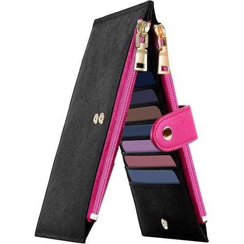 Travelambo RFID Wallet Women Bifold Multi Card Wallet Case with Zipper Pocke Credit Card Holder for Women - color: Black & Rose Red
