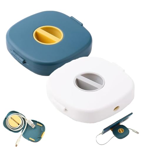 2 in 1 Cable Winder with Phone Stand, Durable Cable Organizer and Charging Stand, Portable Charging Cables Protective Case, for USB, Earphones (Blue+White) - color: BLUE+WHITE
