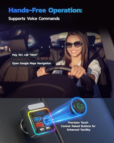 Nulaxy 54W Bluetooth 5.3 Car Adapter, FM Transmitter 4-Port Fast Charging - color: A-Black