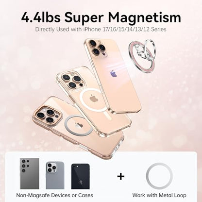 (Flexible Rotation) GUAGUA Magnetic Phone Ring for MagSafe Grip [Super Magnet] Stylish Ring Holder Stand, Mag Safe Accessories for iPhone 17 16 15 14 Pro Max Plus Air, Silver - color: Silver