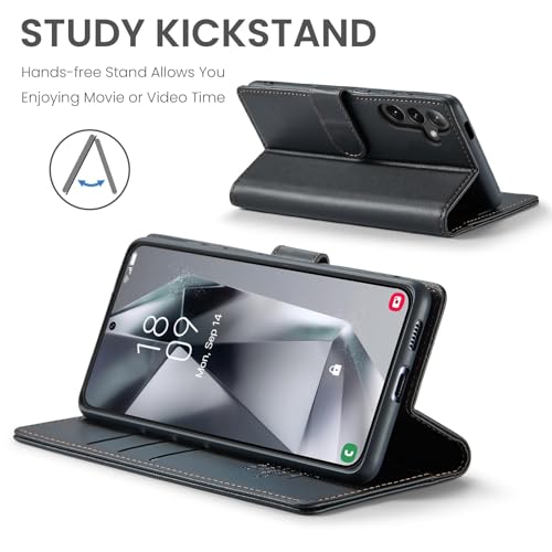 FLIPALM Wallet Case for Samsung Galaxy S25 Plus/S25+, Black | Card Holder, RFID Blocking, PU Leather Folio Flip, Kickstand, Protective Shockproof Cover - color: Black