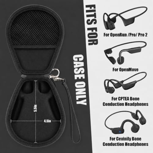 Casmilee Headphones Case Compatible with SHOKZ OpenRun Pro 2/1/Mini, OpenRun Standard/Mini, OpenMove, OpenSwim Pro, OpenSwim, Open-Ear Bone Conduction Sport Headphones, Travel Storage Only (All Black) - color: All Black