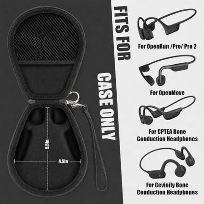 Casmilee Headphones Case Compatible with SHOKZ OpenRun Pro 2/1/Mini, OpenRun Standard/Mini, OpenMove, OpenSwim Pro, OpenSwim, Open-Ear Bone Conduction Sport Headphones, Travel Storage Only (All Black) - color: All Black