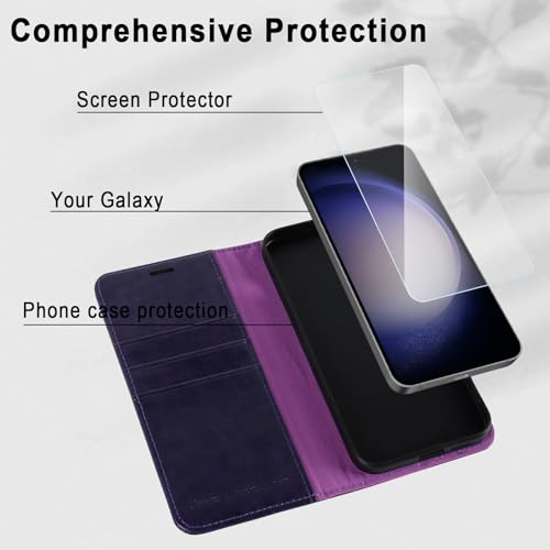 MONASAY Wallet Case for Samsung S23 with 3 Card Holders - Purple - color: Purple, size: Galaxy S23