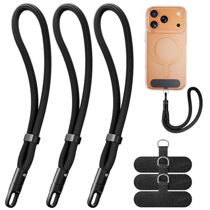 SHANSHUI Hand Wrist Strap Lanyard, 3 Pack Adjustable Cell Phone Lanyard Strap, Hand Wrist Strap Lanyard with 3x Tether Tabs for Smartphones-Black - color: Black X3