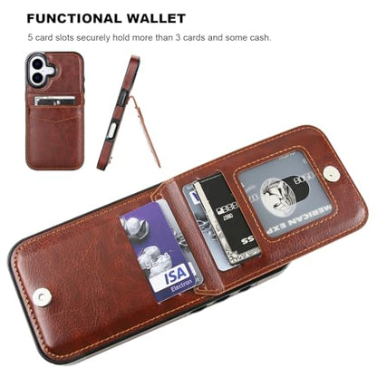 KIHUWEY for iPhone 17 Wallet Case Card Holder Kickstand, Brown | Credit Card Slots, PU Leather, Magnetic Clasp, Flip Heavy Duty Protection Cover for Men and Women - color: Brown