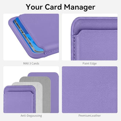 2Pack Magnetic Wallet Cell Phone Card Holder for Phone Case with Mag-Safe, Stronger Magnetic RFID Leather Phone Wallet Stick on Series of iPhone 17/16/15/14/13/12 and Pro/Promax,2-Pack White - color: Lavender, size: 2 Pack