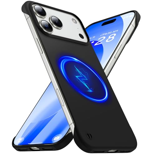 GRECAZO Magnetic Slim Frameless Case for iPhone 17 Pro, Black | Compatible with MagSafe, Soft-Touch Matte Hard PC Cover, Ultra Thin Lightweight Minimalist, Pull Ring Lanyard, 6.3-Inch - color: Black, size: iPhone 17 Pro