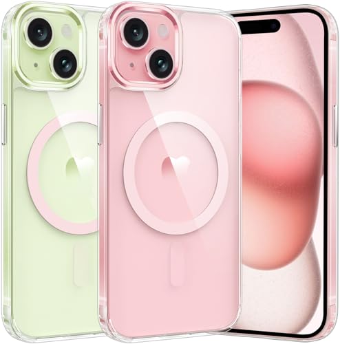 FNTCASE for iPhone 15 Plus Case Clear Compatible with Magsafe | Anti Yellowing, Magnetic, Military Grade Drop Protection, Rugged Shockproof Protective, Transparent Cell Phone Cover - color: C-A Pink, size: For Iphone 15 Plus 6.7 Inch