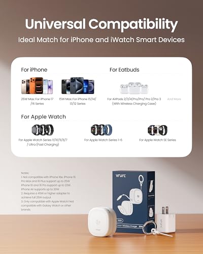 VRURC 3 in 1 Charging Station for Apple,Qi2.2 25W Wireless Charger Dock - color: White