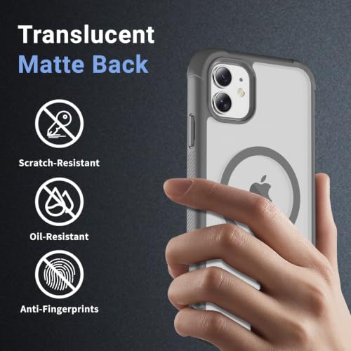 jaroco Magnetic for iPhone 11 Case Heavy Duty Protection Gray | Compatible with MagSafe,Military Grade Drop Protection,Translucent Matte,Non-Slip,Shockproof 2-Layer Durable Bumper Case - color: Gray, size: iPhone 11