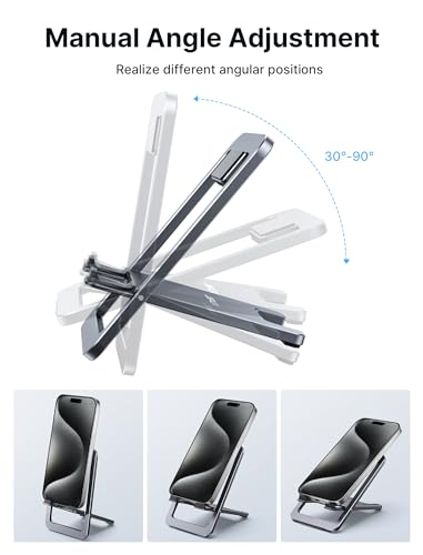 JSAUX Fold-Flat Cell Phone Stand, Adjustable Desk Holder-Gray - color: Grey, size: 1-PACK