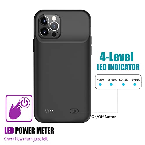 iPhone 12/12 Pro Battery Case, Upgraded 10000mAh Rechargeable Portable Charging Case with Wireless Charging Compatibility for iPhone 12/12 Pro (6.1 inch) with Carplay Battery Pack Charger Case (Black) - size: iPhone 12/12 Pro