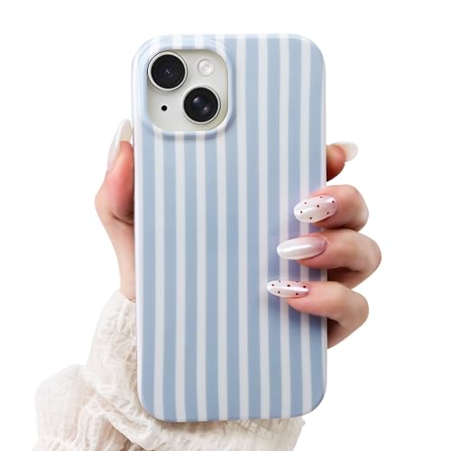 Cute Striped Case for iPhone 13/14 6.1",Blue | Non-fade Aesthetic Striped Pattern,Slim Fit,Lightweight,Kawaii Cute iPhone 13/14 Case for Women Girls,Soft TPU - color: Blue, size: iPhone 13/14