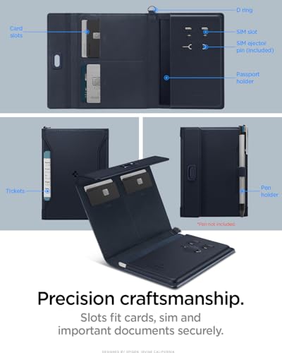 Spigen Life Passport Card Cover Holder, RFID Blocking | Travel Document Organizer, SIM Card Pin Included - Black - color: Navy Blue