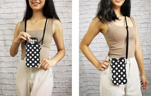 Tainada Cell Phone Pouch w/Crossbody, Neck Lanyard (Black White Polka Dots) | For Men/Women; lightweight neoprene pouch; Compatible with iPhone 17/16 Pro Max, 16e, 16/15 Plus; Samsung S26/S25, A57/A56 - color: Black White Polka Dots