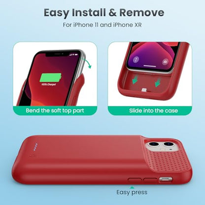 Feob Battery Case for iPhone 11/XR, [2026 Upgraded] 7500mAh Slim Portable Smart Charging Case Rechargeable Protective Extended Charging Cover for iPhone 11/XR-Red - color: Red