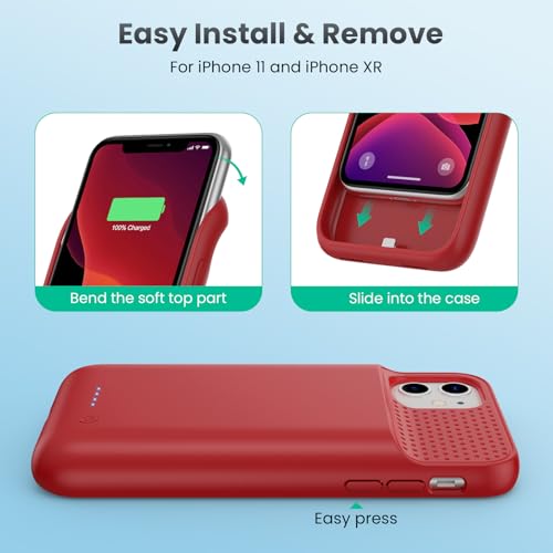 Feob Battery Case for iPhone 11/XR, [2026 Upgraded] 7500mAh Slim Portable Smart Charging Case Rechargeable Protective Extended Charging Cover for iPhone 11/XR-Red - color: Red