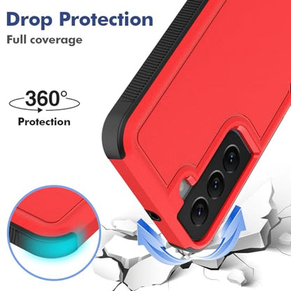 for Samsung Galaxy S22 Case: Dual Layer Protective Heavy Duty Cell Phone Cover Shockproof Rugged with Screen Protector - Military Protection Bumper Tough - Samsung Galaxy S22 5G 2022, 6.1 inch, Red - color: Red (PC) + Black (TPU)