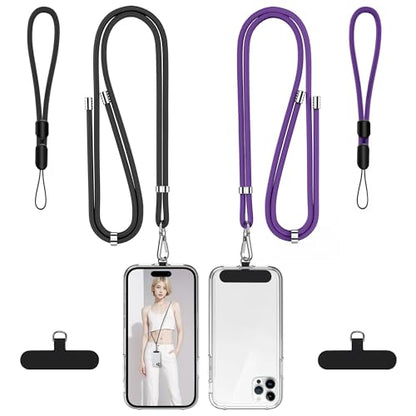takyu Phone Lanyard, 2 Pack Adjustable Cell Phone Lanyard Crossbody Neck Strap & 2 Pack Wrist Strap with Tether Tabs Compatible for iPhone Android Smartphones- DarkPule Black - color: Dark-puple + Black