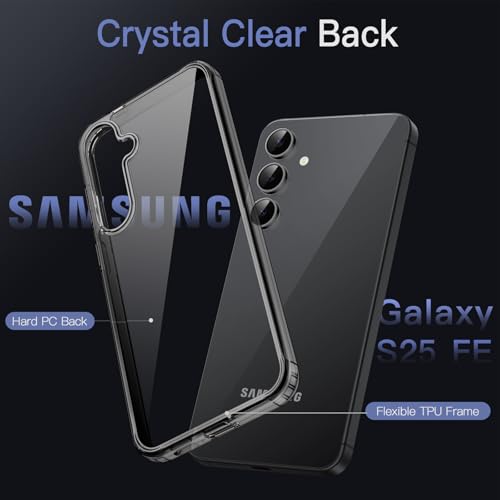 JETech Case for Samsung Galaxy S25 FE, Anti-Yellowing, Black | Shockproof Protection, Scratch Resistant Hard PC Back, Durable Transparent TPU Bumper - color: Black, size: Galaxy S25 FE