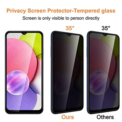 [2+2 Pack] Privacy Screen Protector for Samsung Galaxy A03S/A02S with Camera Lens Protector, Anti-Spy Screen Protector Tempered Glass 9H Hardness Compatible with Samsung Galaxy A03S/A02S 6.5-Inch (US - size: Samsung Galaxy A03S/A02S 6.5 inches
