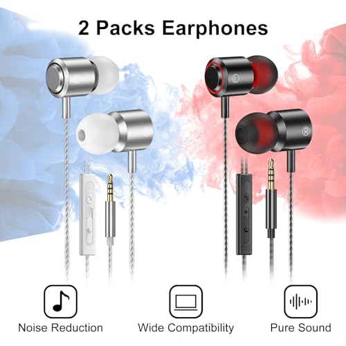 2 Pack Wired Earbuds with Microphone, In-Ear Headphones Wired with Noise Blocking &Volume Control, Premium Sound& Lightweight Corded Earphones for Laptops, Tablets, MP3 & Most 3.5mm Interface Devices - size: 2-Pack