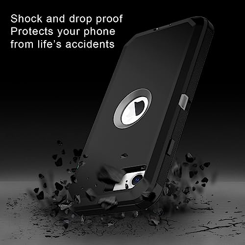 I-HONVA for iPhone SE 2022/2020 Case Built-in Screen Protector Shockproof Dust/Drop Proof 3 in 1 Full Body Rugged Heavy Duty Cover for Apple iPhone SE 3rd/2nd Gen 4.7,Black/Grey - color: Black/Grey