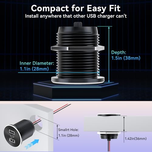 2PCS RV USB Outlet 72W Aluminum Alloy 12V/24V 3 Ports Recessed Mount - color: Light Silver, size: 2P