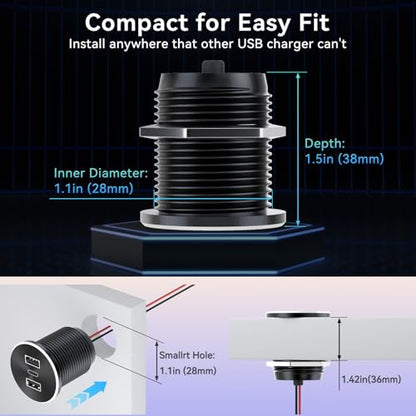 2PCS RV USB Outlet 72W Aluminum Alloy 12V/24V 3 Ports Recessed Mount - color: Light Silver, size: 2P