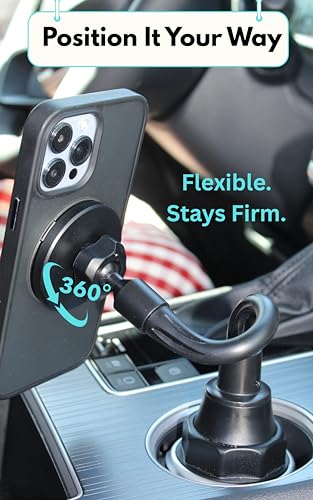Cup Phone Holder for Car, Magnetic – Compatible with MagSafe, Secure Magnetic Mount, Stability-Enhanced Expandable Base, Flexible Reinforced Gooseneck, Works with iPhone, Galaxy, Pixel [Not Charger] - color: Car Cup Holder