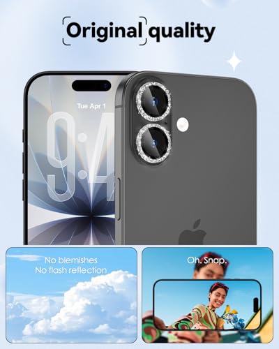CloudValley All Bling Camera Lens Protector for iPhone 17/iPhone 16/Plus - color: Bling Black