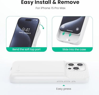 Battery Case for iPhone 15 Pro Max,Powerful 8600mah Ultra-Slim Protective Charging Case,15W Fast Charging Portable Rechargeable Expandable Battery Charger Cover for iPhone 15 Pro Max(6.7inch)-White - color: White
