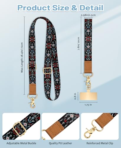 Yonlevres Phone Lanyard Crossbody Strap Wrist Neck Adjustable Women Boho - color: Bohemian Black