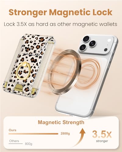 Shorogyt Compatible with Magsafe Wallet with Ring Grip Magnetic Card Holder - Cute Phone Wallets with Stand for iPhone 17/16/15/14/13/12 Series for Women Girls White Leopard Design, Fit 7 Cards - color: White Leopard