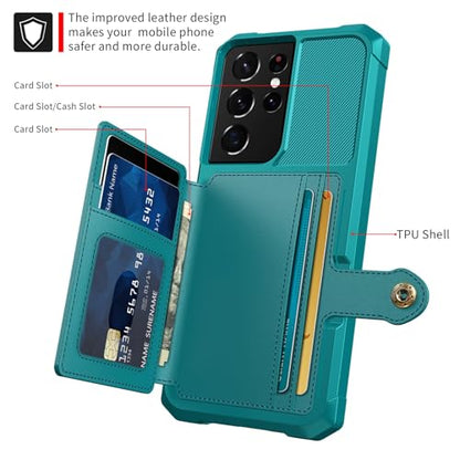 Wallet Case for Samsung Galaxy S21 Ultra, Compatible with Magnetic Car Mount, Heavy Duty Shockproof Rugged Soft TPU Back Leather Flip Credit Card Holder Cover 6.8 inch, Green - color: Green, size: Samsung Galaxy S21 Ultra