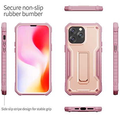 ExoGuard for iPhone 14 Pro Max Case 6.7 Inch, Rubber Shockproof Full-Body Cover Case Come with a Tempered Glass Screen Protector and Kickstand (Pink) - color: Pink