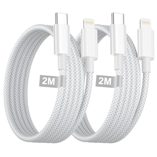 USB C to Lightning Cable 6FT 2Pack,[Apple MFi Certified] iPhone Fast Charger Cord Nylon Braided Power Delivery Type c to Lightning Cable Fast Charging for Apple iPhone 14 13 12 11 Pro Max X 8 7 6/iPad - color: White