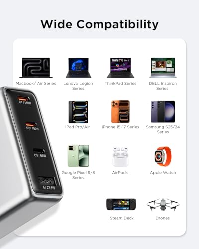wegear 140W USB-C Charger for Laptop, Slim 4-Port PD 3.1 GaN Block-Silver - color: Silver