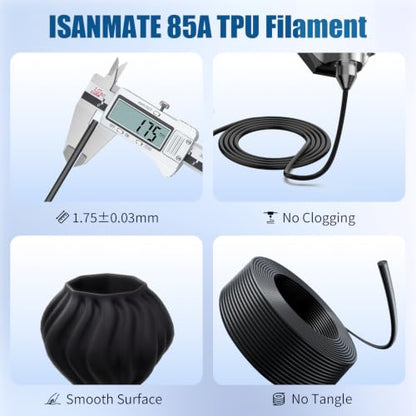 iSANMATE TPU 85A Filament 1.75mm, Blue TPU Flexible Filament 85A, 1kg | iSANMATE Filament; Soft Flexible TPU HF; Compatable with Bambu Lab & most FDM 3D Printers; 1kg/2.2lbs; 50-80mm/s - color: Blue, size: TPU-85A