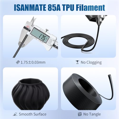 iSANMATE 85A TPU Filament 1.75mm, White, 1kg | iSANMATE Filament; Soft Flexible TPU HF; Compatable with Bambu Lab & most FDM 3D Printers; 1kg/2.2lbs; 50-80mm/s - color: White, size: TPU-85A