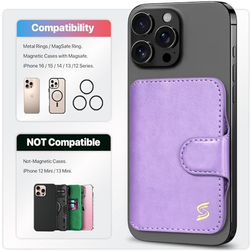 Magnetic Phone Wallet Card Holder Compatible with MagSafe Phones and Cases, 5 Slots Fit 7 Cards, RFID Blocking, 1 ID Window, Slim Luxury Leather Mag Safe Wallet for Women Men, Pastel Purple - color: Glossy Pastel Purple