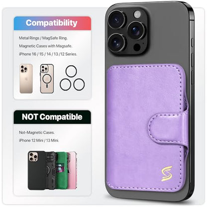 Magnetic Phone Wallet Card Holder Compatible with MagSafe Phones and Cases, 5 Slots Fit 7 Cards, RFID Blocking, 1 ID Window, Slim Luxury Leather Mag Safe Wallet for Women Men, Pastel Purple - color: Glossy Pastel Purple