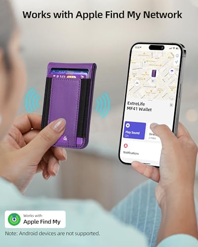 for Magsafe Wallet Works with Apple Find My, Leather Magnetic Phone Wallet - color: Purple