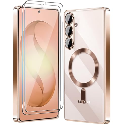 Magnetic Glossy Case for Samsung Galaxy S26, S26 Phone Case Clear Luxury with Screen Protector X2 & Camera Protector [Compatible with MagSafe],Shockproof Cover for Samsung S 26-Rose Gold - color: Rose Gold, size: Samsung Galaxy S26